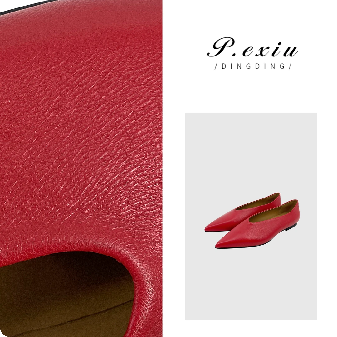 PanYiXiu/潘依绣羊皮复古法式气质尖头浅口单鞋平底鞋 QL87701
