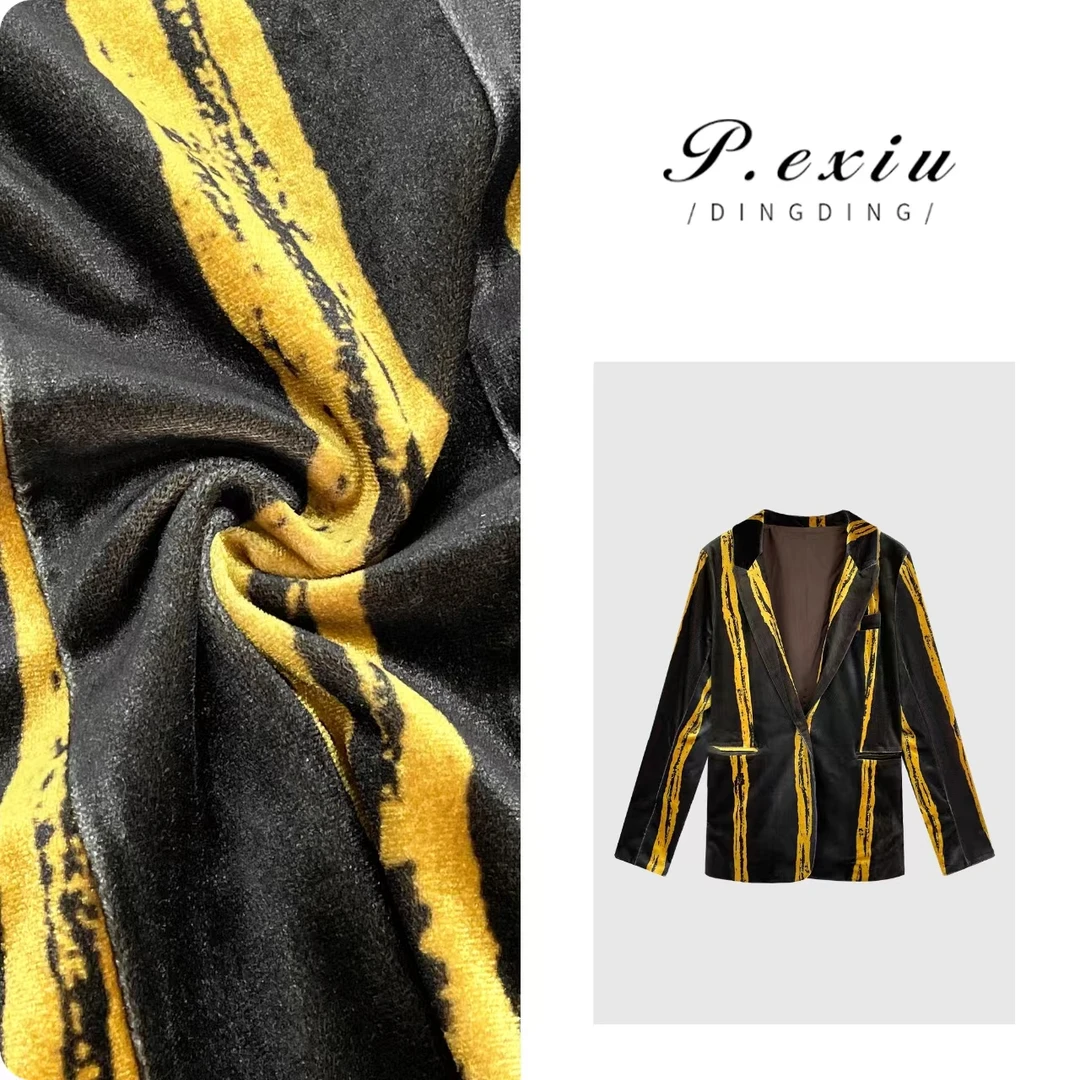 PanYiXiu/潘依绣【璀璨的夜】设计感条纹晕染气质西装外套 W-61670