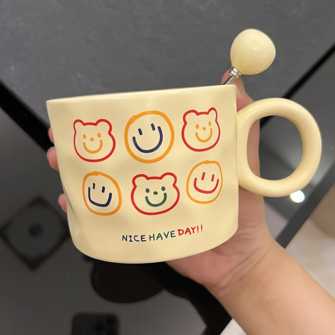 陶瓷水杯家用ins马克杯带勺办公室咖啡杯高颜值情侣喝水牛奶yw