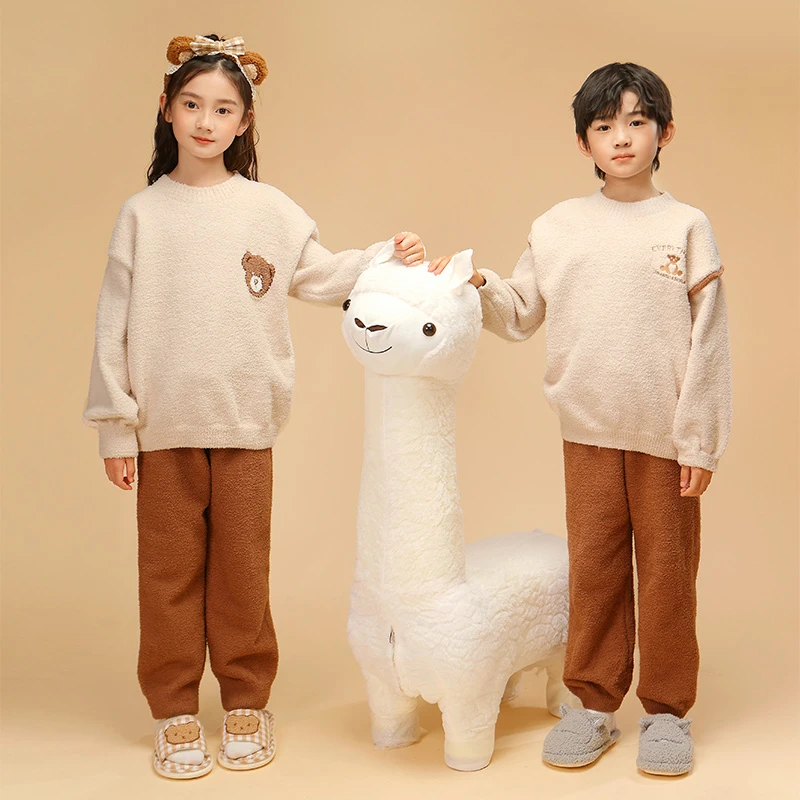 亲子秋冬韩版时尚舒适加厚套装长中大童成人可外穿家居服D98319