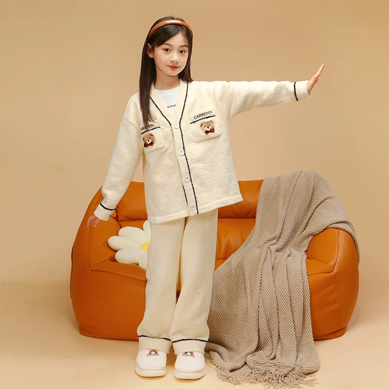 亲子秋冬韩版可爱加厚开衫套装长中大童成人可外穿家居服D98311