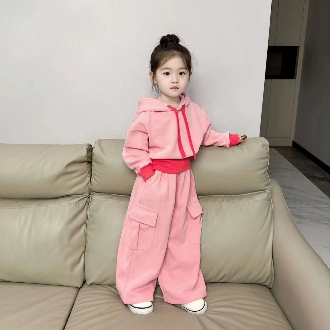 女童套装2024春季新款女宝时尚连帽卫衣工装裤两件套女孩运动套装