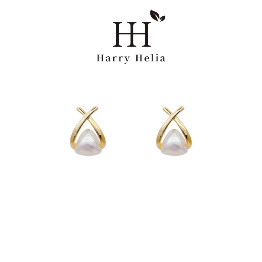 铜合金耳饰  气质简约百搭法式X形交叉三角形珠珠耳钉 HE12053-1