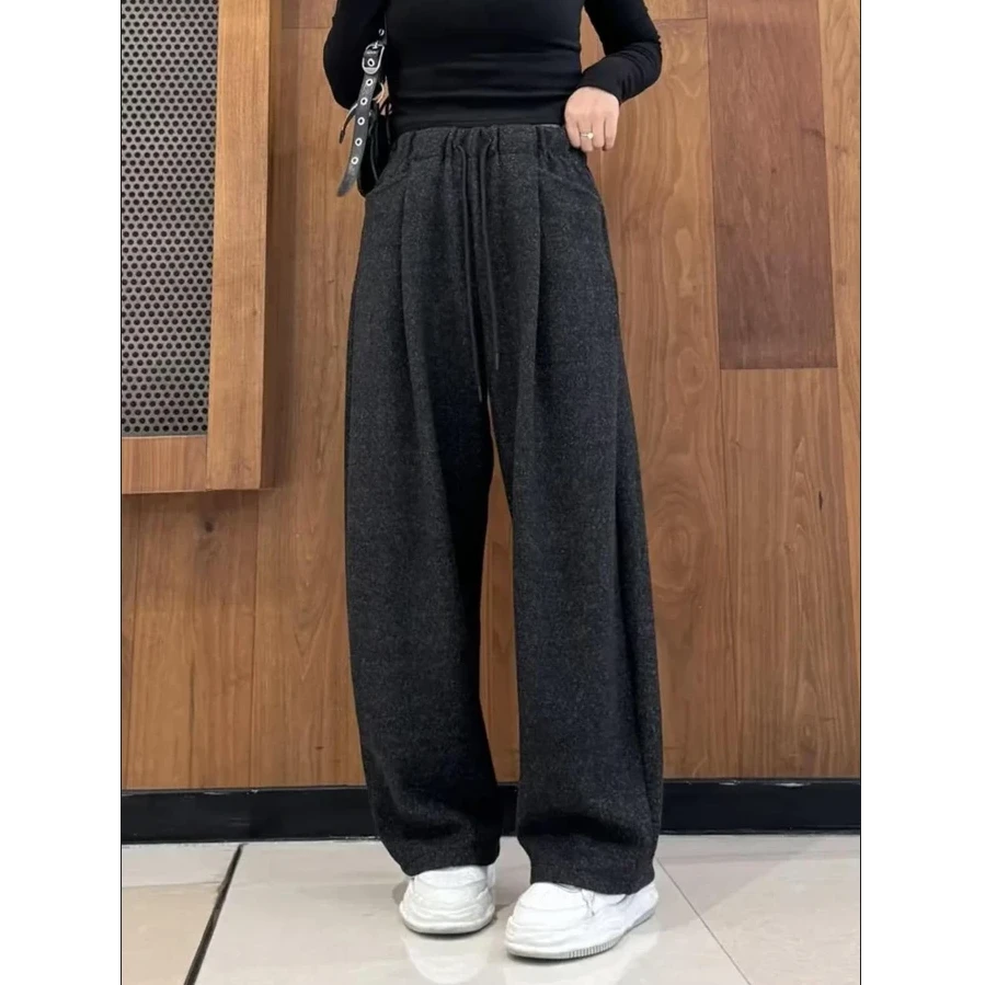 日韩系云朵绒加绒灯笼气球阔腿裤女秋冬松弛休闲弯镰刀香蕉裤CT