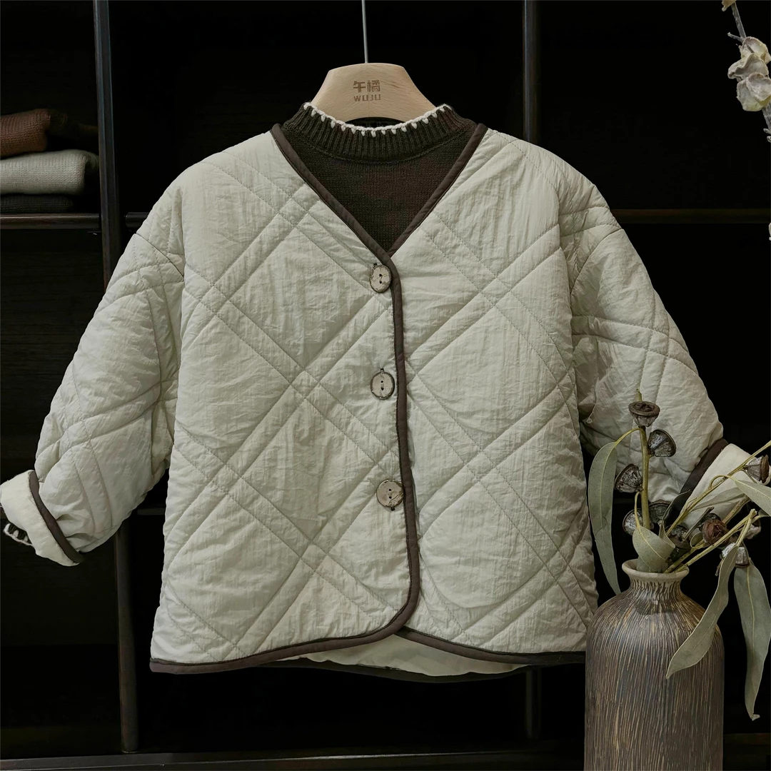 女童棉服外套秋季新款菱形加厚休闲保暖外套