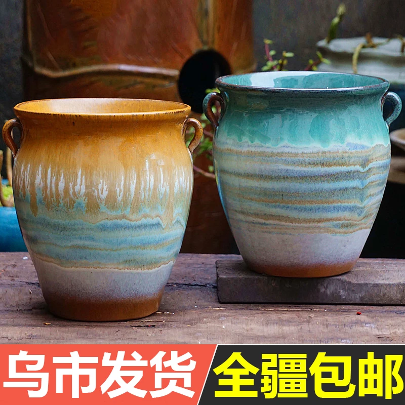 手工多肉花盆粗陶陶瓷高法师老桩盆紫砂透气陶土兰花高悬崖桩陶罐