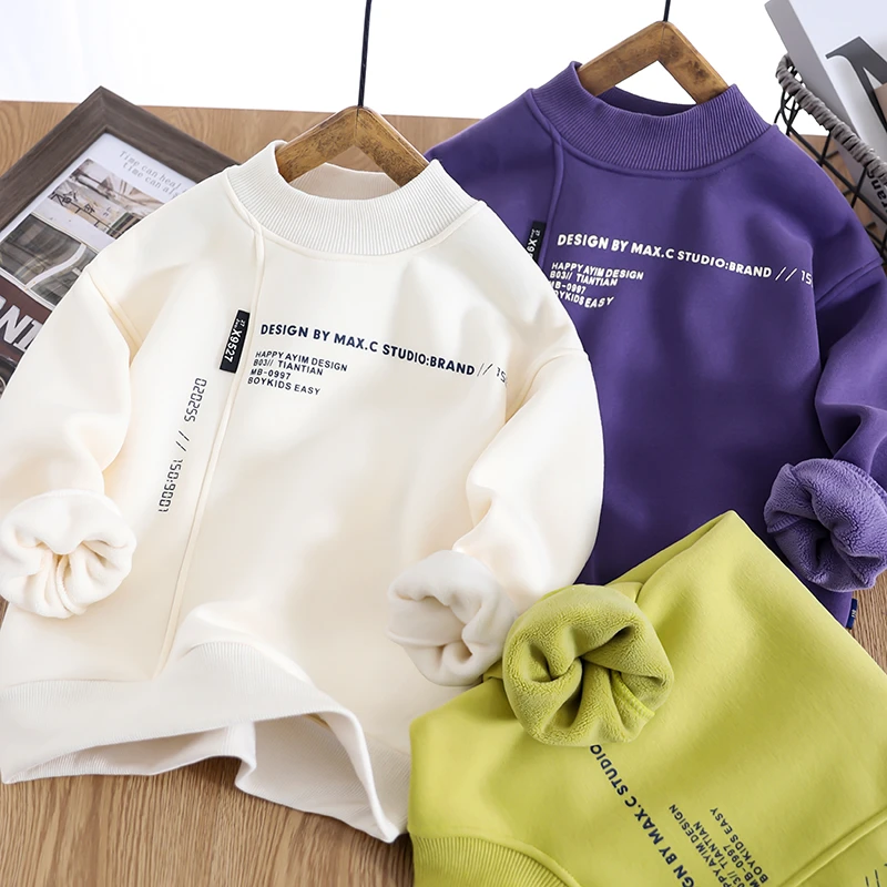 男童加绒卫衣秋冬款2025新款儿童一体绒打底衫中大童冬季加厚上衣