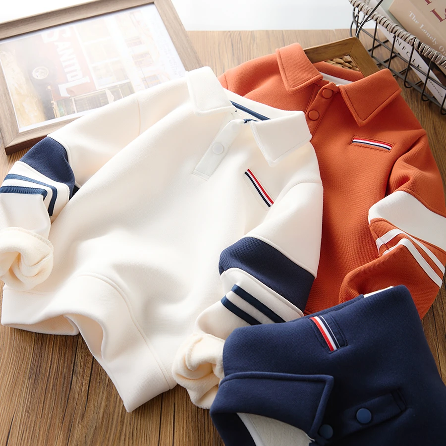 男童加绒翻领卫衣秋冬2025新款儿童加厚一体绒中大童时尚POLO衫