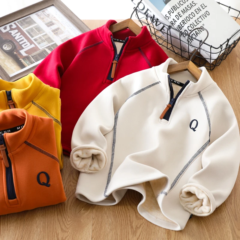 男女童加绒加厚卫衣秋冬2025新款儿童立领保暖洋气中大童上衣潮