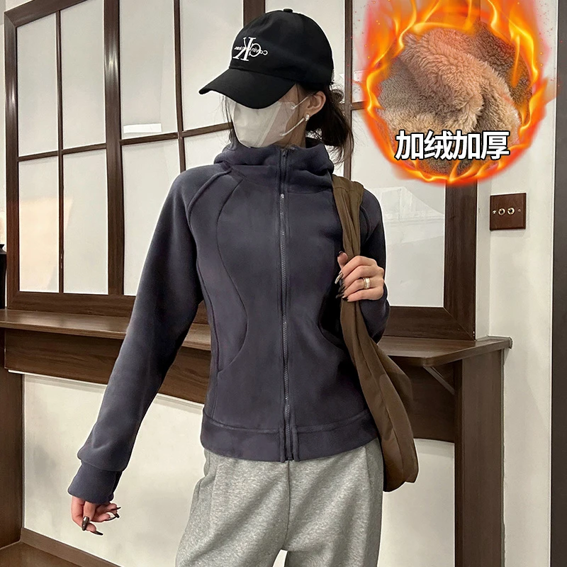 【特厚绒】冬款重磅修身高级连帽卫衣双面奥粒绒女拉链开衫外套-HH