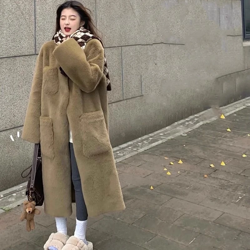 仿獭兔毛皮草外套女中长款冬季新款韩版加厚羊羔毛立领毛绒大衣潮