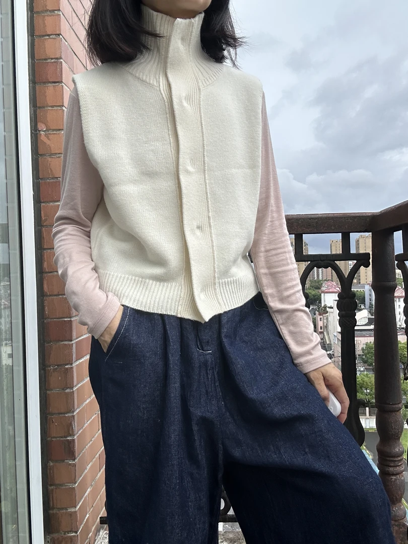 新款半高领针织衫女无袖坎肩背心百搭毛衣上衣