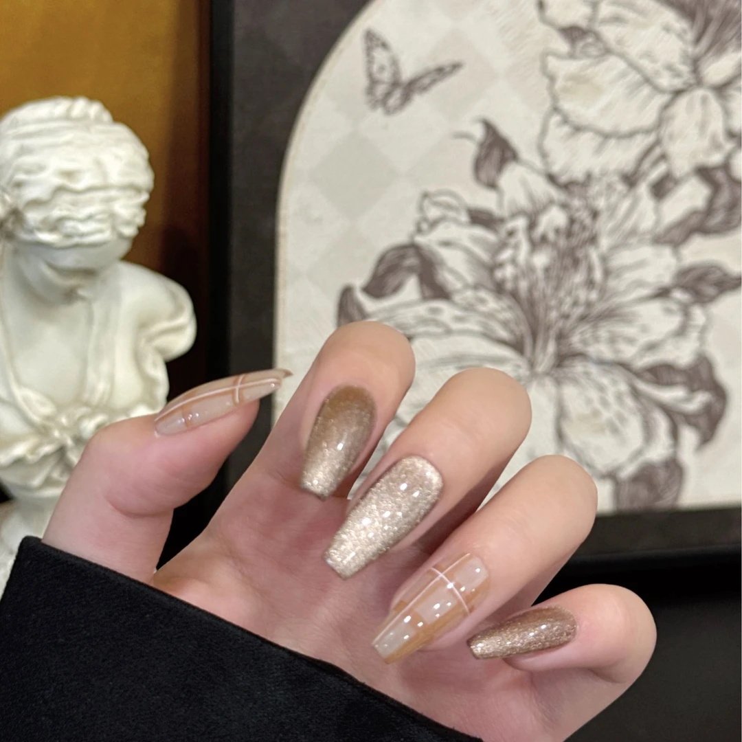 【格纹】茉叁花简约百搭猫眼款纯手工穿戴甲