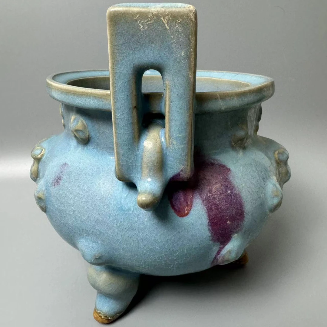 钧瓷，三足虎头夹板炉