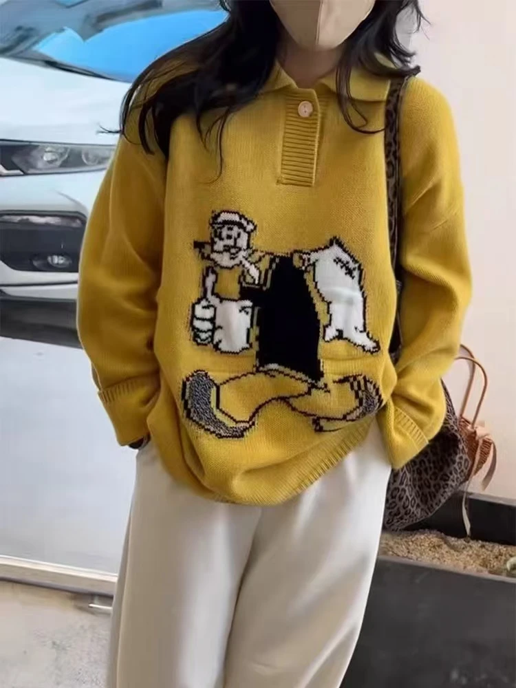 正版现货~~~羊毛卡通秋冬季新款欧货女潮韩版时尚温柔POLO领毛衣