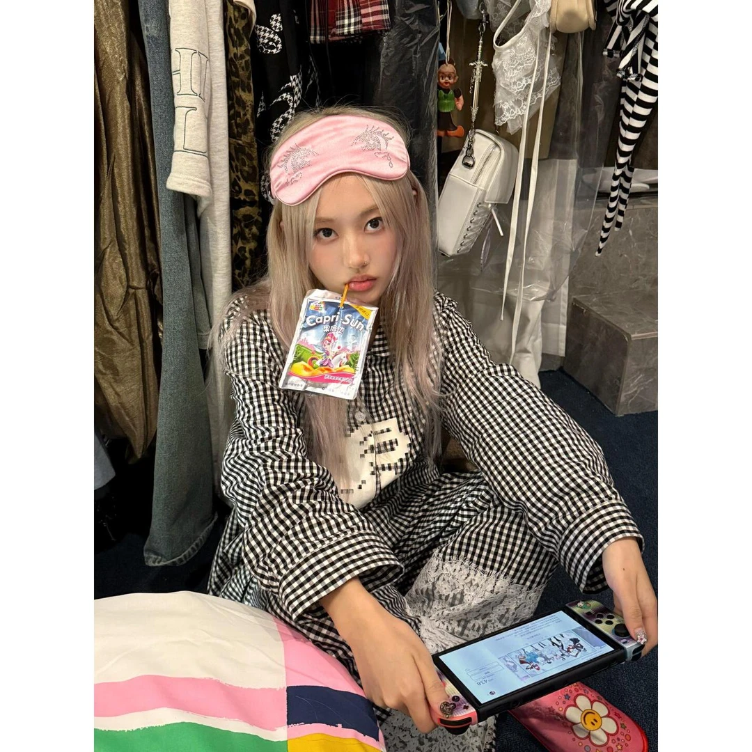 【格纹兔子】ins韩版高级感睡衣春秋女款卡通宽松休闲家居服套装