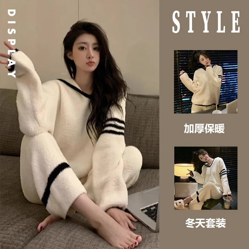 高级简约保暖家居服套装女冬款2025年新款可外穿少女针织长袖显瘦