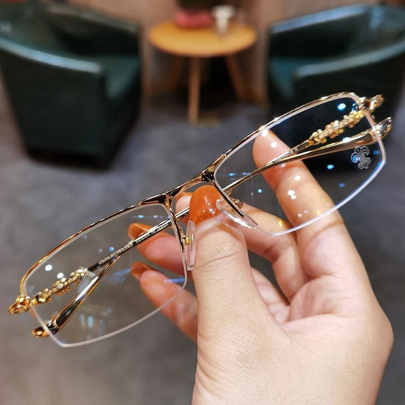 男士半框简约韩版金丝眼镜框潮防蓝光大框近视眼镜架女防蓝光斯文