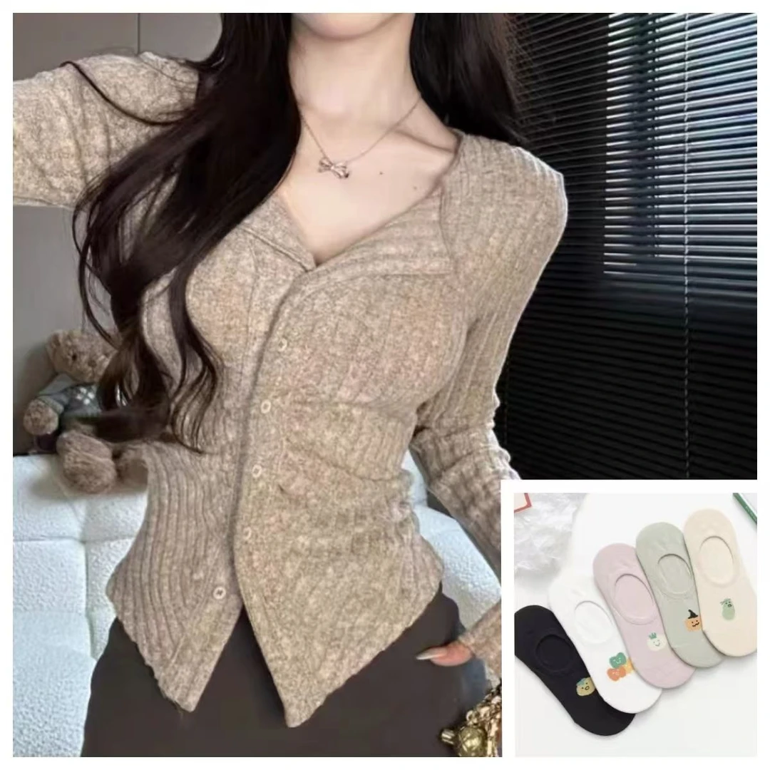 法式短款长袖毛针织衫温柔翻领秋季显瘦纯欲风气质