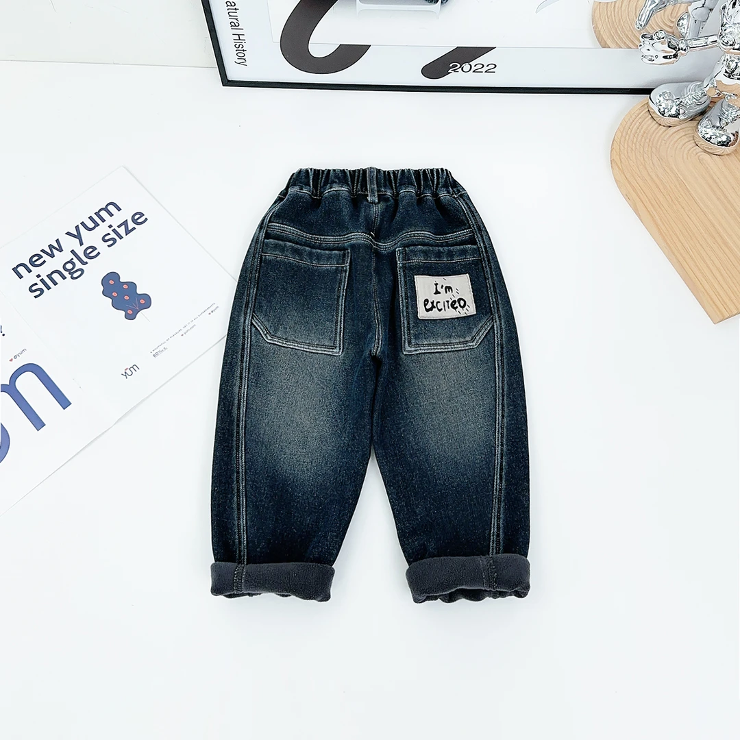 男童牛仔裤加绒裤子儿童2024新款秋冬装D-FB24258牛仔裤男童加绒