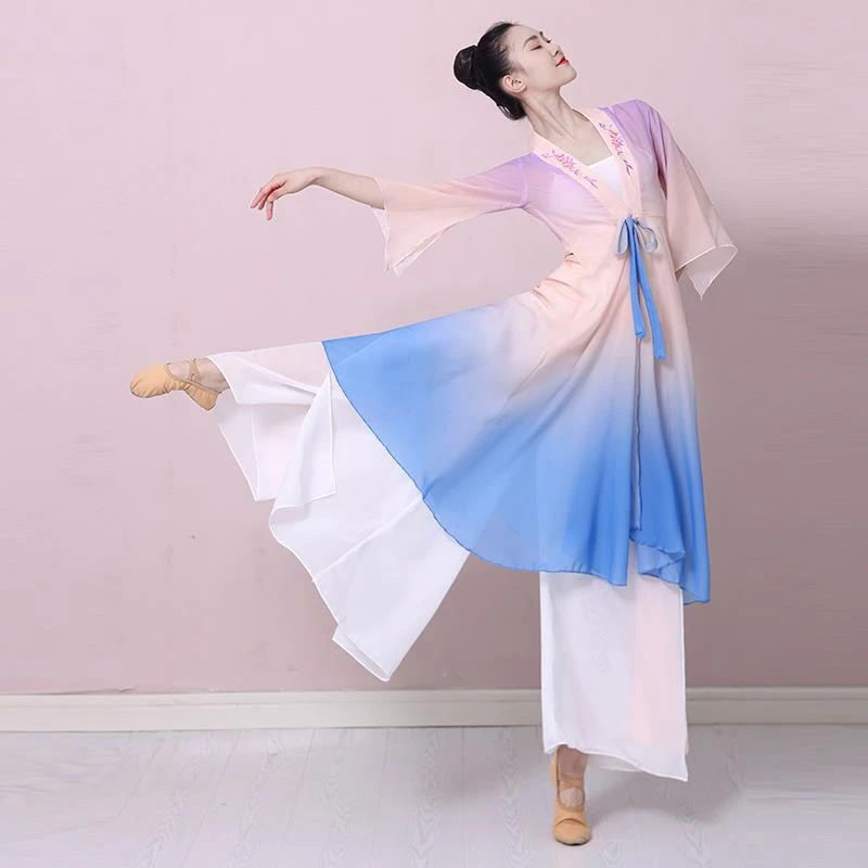 古典舞蹈服装女飘逸仙气上衣演出服长款套装中国舞身韵纱衣练功服