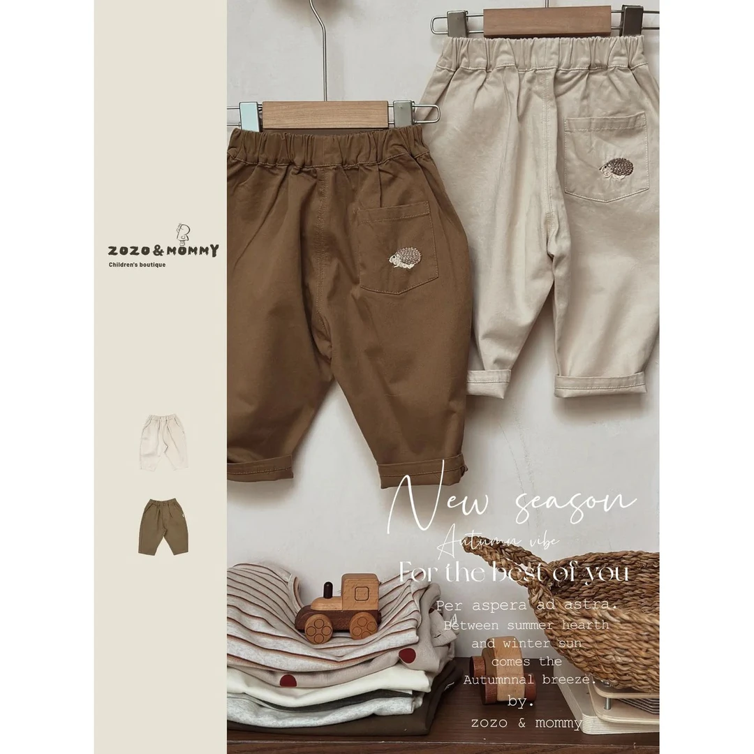 巴拉推荐【秋日布朗尼】 口袋刺绣收口萝卜裤秋季婴幼童男女宝长l