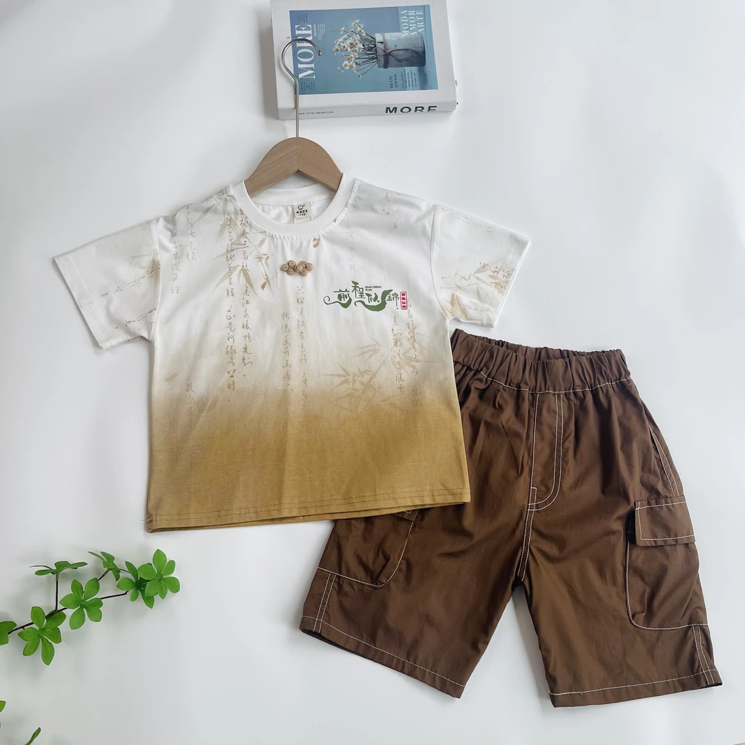 【童装】167534男童夏季时尚百搭国风短袖套装儿童潮流国画小童洋气