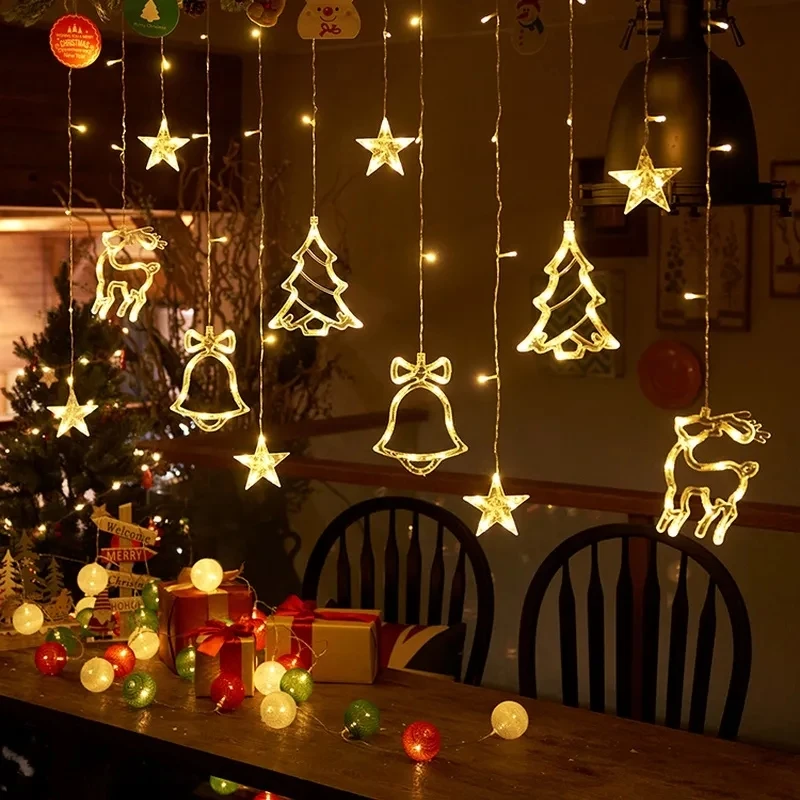 2024年圣诞窗帘灯太阳能灯橱窗商店装饰灯满天星Led彩灯卧室布置