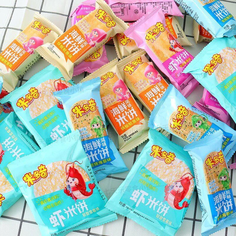 海鲜虾米饼米多奇鱿鱼海苔鲜贝雪饼多口味膨化休闲零食批发零售