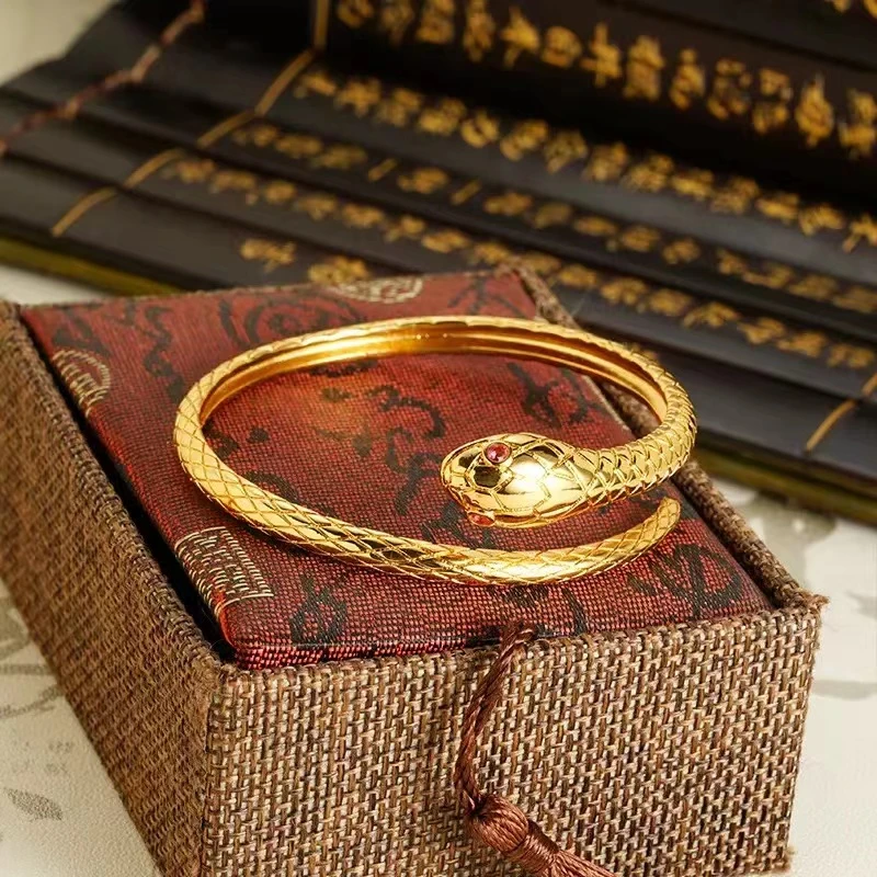 铜合金手镯  新中式灵蛇手镯个性古法蛇形手环开口可调节