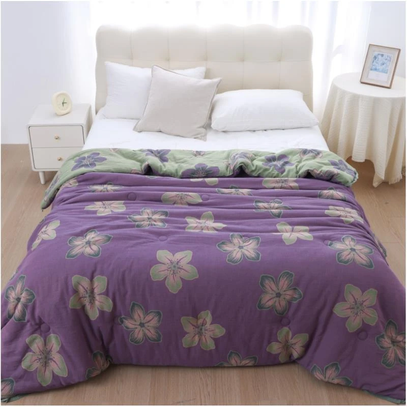 【紫百合】200*230全棉双层纱秋冬被亲肤可水洗双面加厚