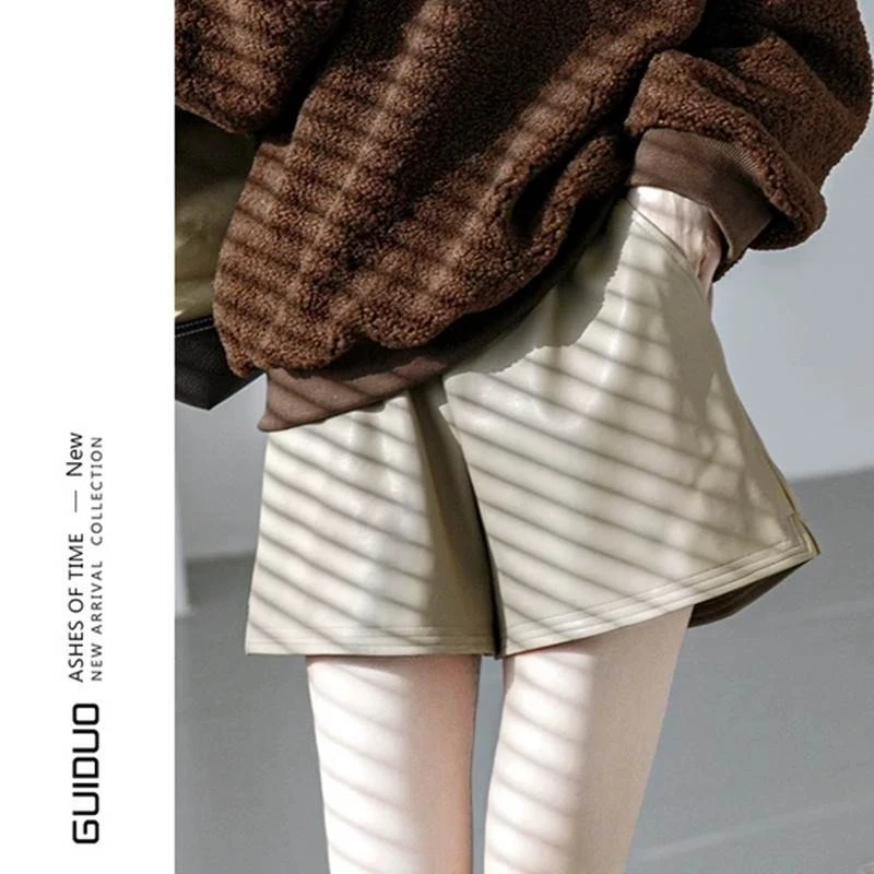 孕妇皮裤短裤女秋冬2023新款外穿休闲宽松春秋托腹显瘦高腰阔腿裤