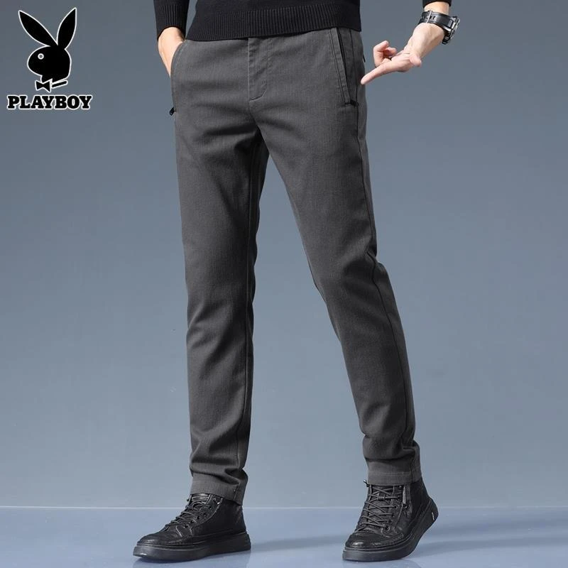 PLAYBOY男士休闲裤20223秋季新款西裤潮流修身小脚弹力长裤子男