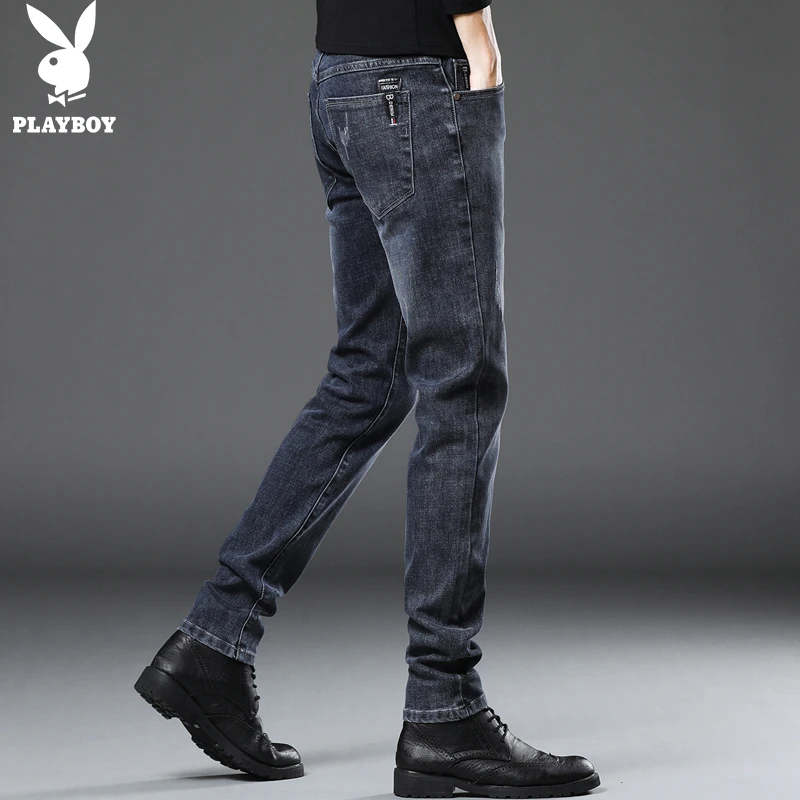 PLAYBOY秋季新款爆款牛仔裤男士韩版修身直筒裤潮牌高档小脚男裤