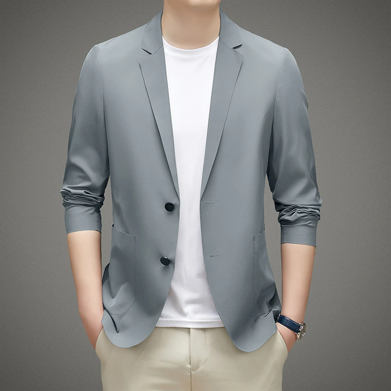 春夏薄款男士无痕西服男装中青年商务休闲抗皱纯色防晒西装外套