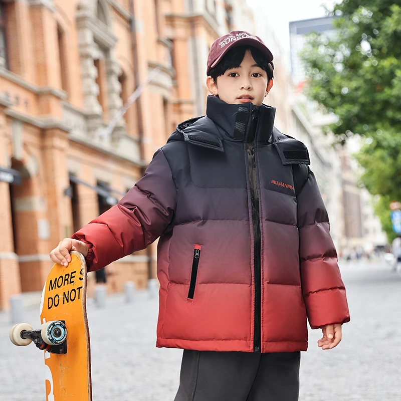男童渐变羽绒服中长款2024新款加厚中大童冬季保暖外套白鸭绒洋气