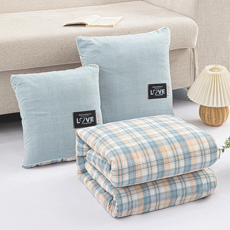 全棉纯棉抱枕被子两用二合一可机洗拆洗办公室午睡毯子午休小被子