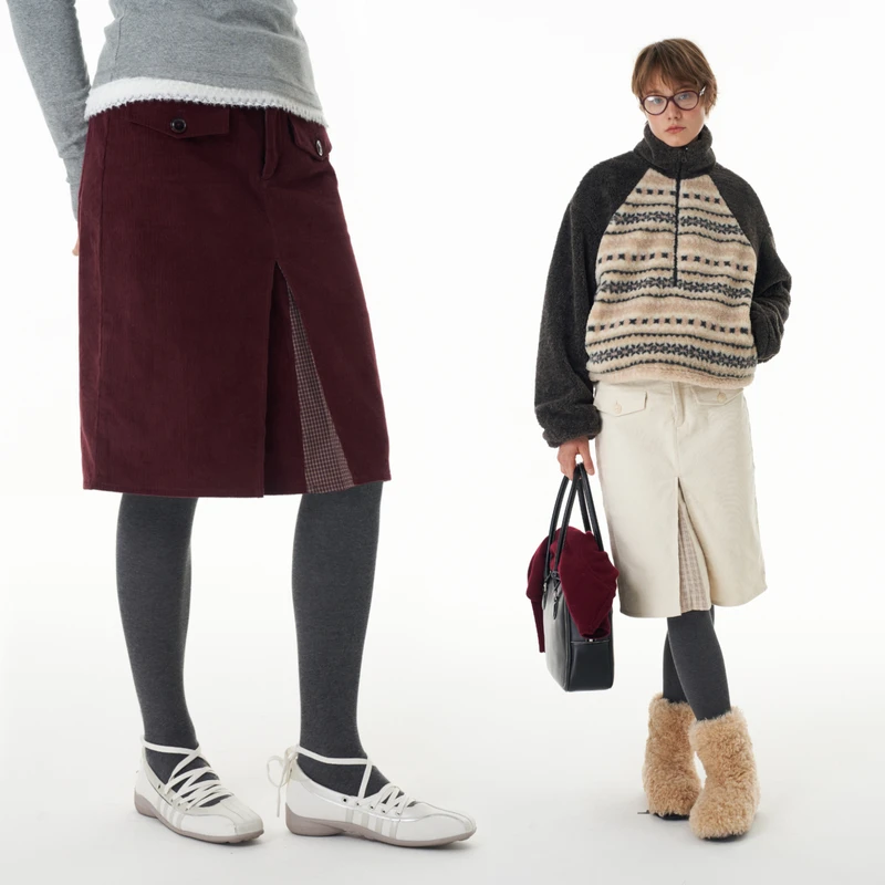 SEEKSIMPLE 微醺派对 灯芯绒直筒半裙D0307