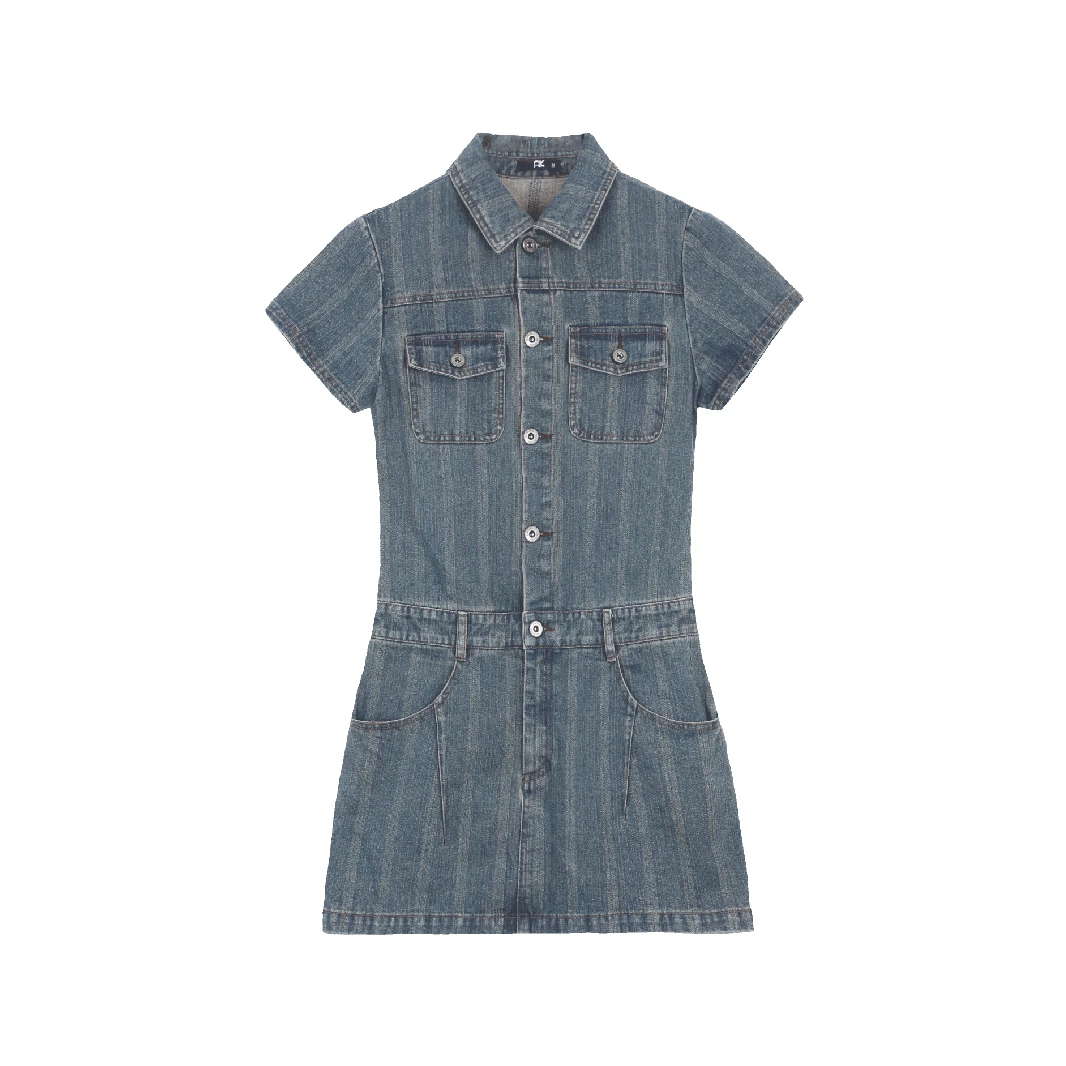 SEEKSIMPLE 复古牛仔连衣裙夏季显瘦气质高级感polo短袖裙子D1041