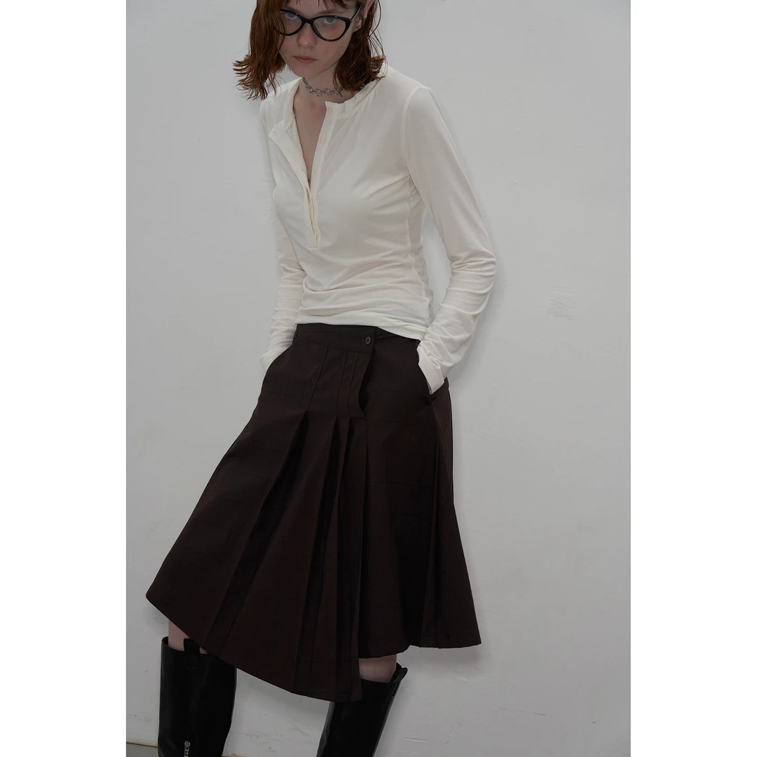 SEEKSIMPLE 复古格纹半身裙女一片式中长款直筒裙子D3263