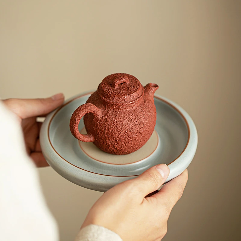 仿宋汝窑小团圆壶承日式干泡台陶瓷功夫茶具壶垫干泡盘