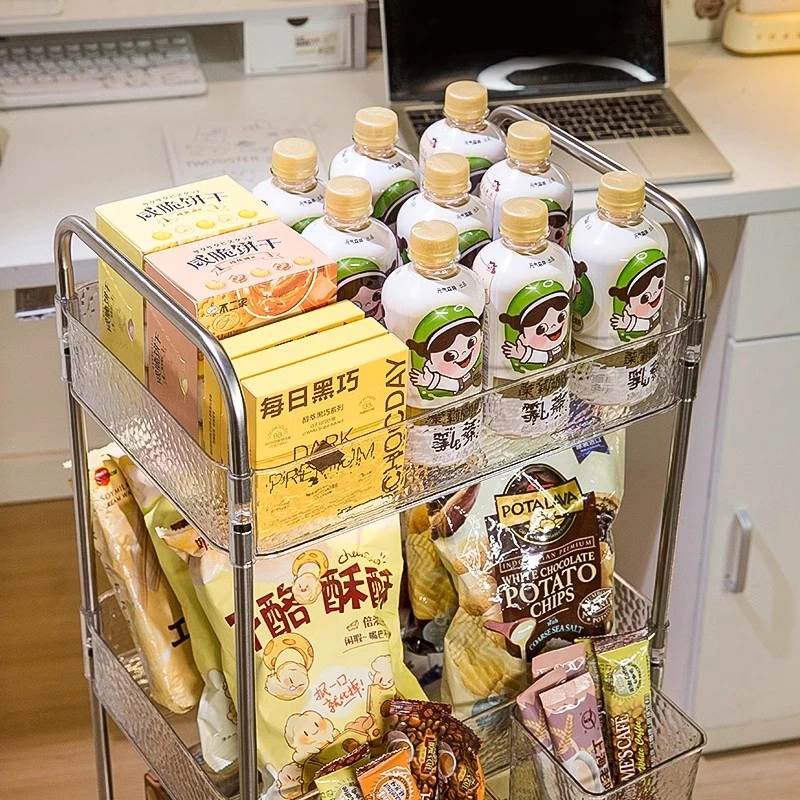 水波纹小推车移动多层亚克力储物架学生宿舍高颜值零食收纳置物架