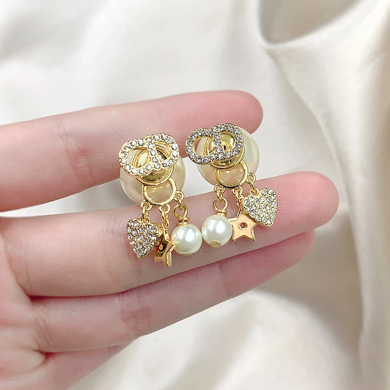 合金仿珍珠耳饰 星星爱心仿珍珠字母耳钉日韩高级感耳环轻奢气质