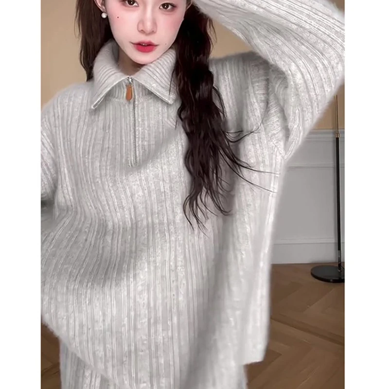 秋冬大码宽松慵懒毛衣套装女2024新款洋气高级感遮肉阔腿裤两件套