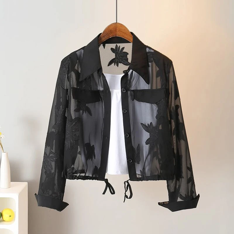 夏季轻薄透气防晒衣女2025新款小个子潮流开衫薄款纯色polo领外套