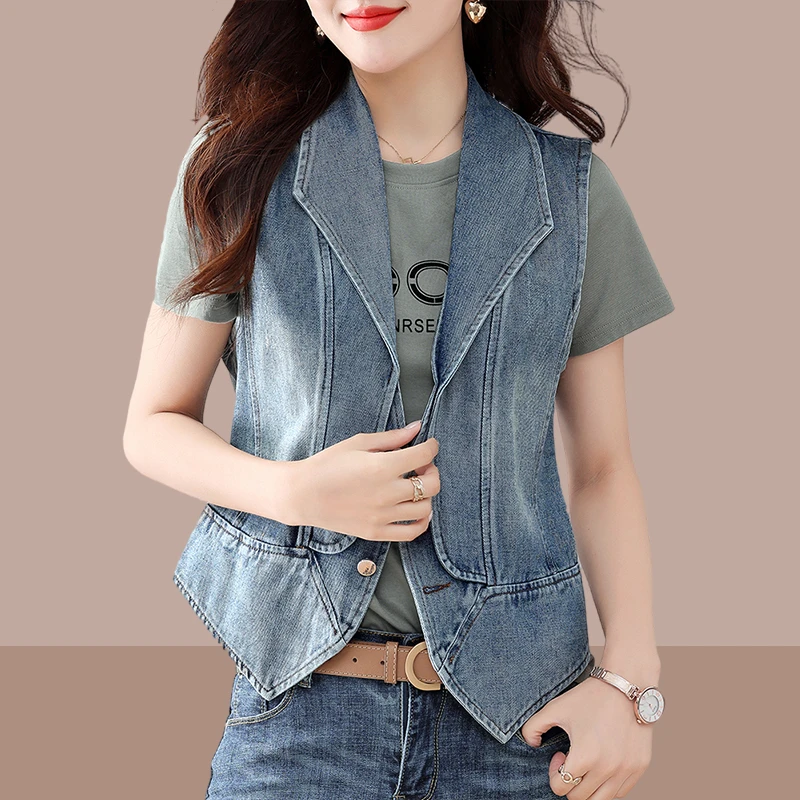 2025夏新款女士牛仔马甲背心外搭女式洋气时髦小个子叠穿马夹外套