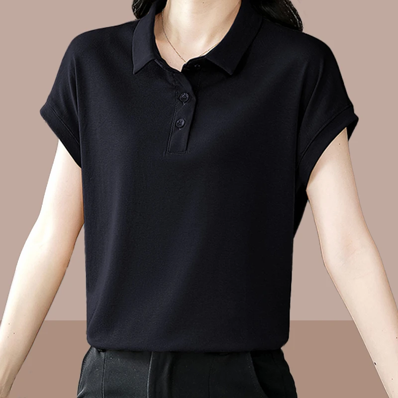纯棉短袖t恤女2025夏季新款大码女装通勤polo衫减龄小衫显瘦上衣