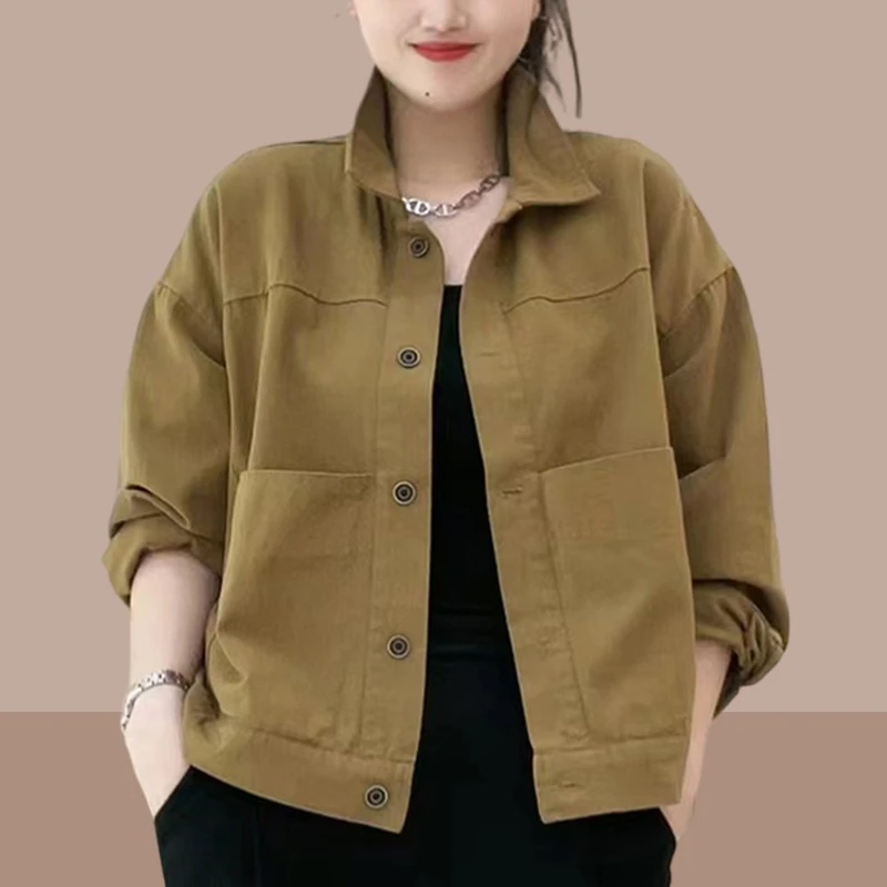 2025春秋季宽松长袖短外套女士新款百搭夹克衫废土风工装开衫上衣
