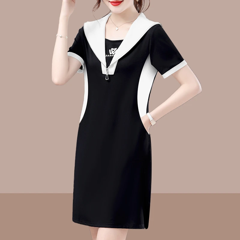 2025夏季新款短袖连衣裙女气质减龄修身显瘦高档时尚休闲女士裙子