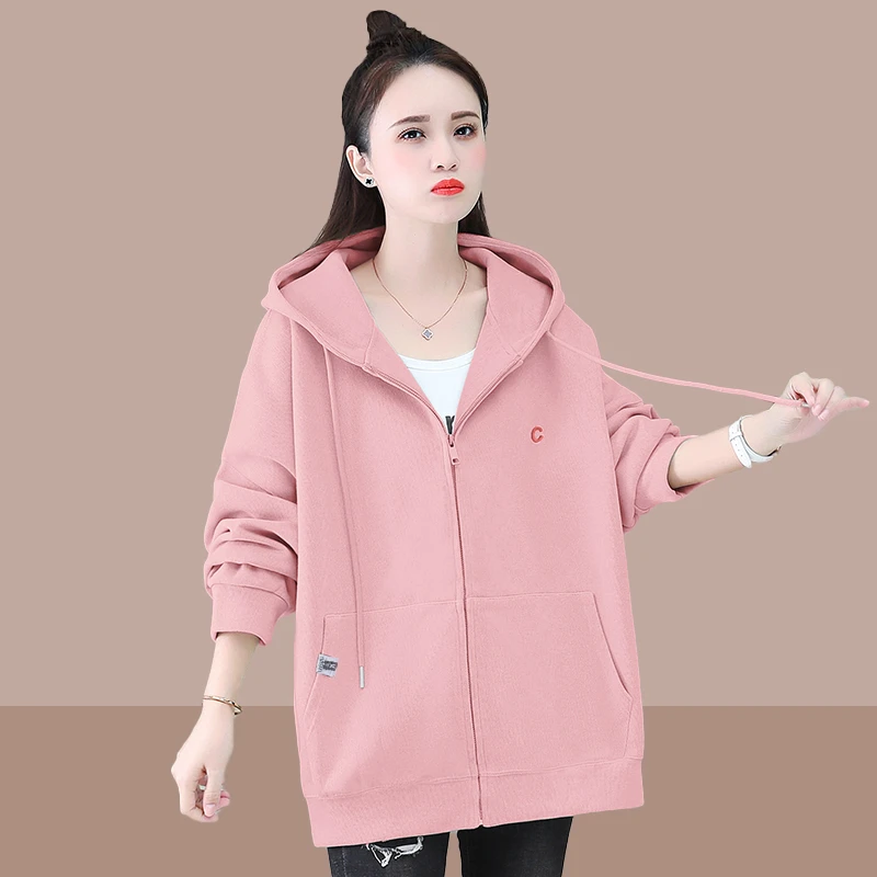 韩版开衫连帽卫衣外套女秋冬款爆款2025新款大码胖mm显瘦宽松上衣